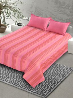Saral Home - Cotton Striped Bedsheet with 2 Pillow Covers (Pink, 90"x100")