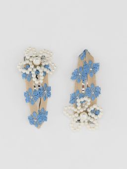 Pomelo - Floral Beads Hair Clips - Blue/White