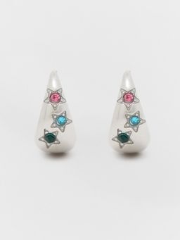 Pomelo - Rhinestone Hoop Earrings - Metallic