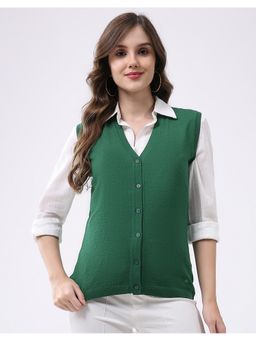 Monte Carlo - Women Green Regular Fit V Neck Sleeveless Solid Cardigan