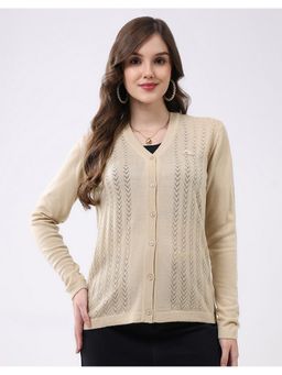Monte Carlo - Women Regular Fit V Neck Full Sleeve Textured Cardigan