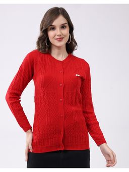 Monte Carlo - Women Regular Fit Round Neck Full Sleeve Textured Cardigan