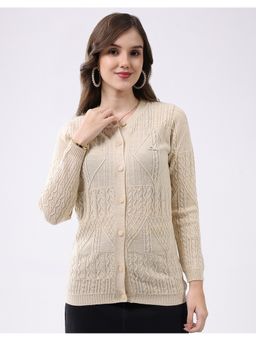 Monte Carlo - Women Regular Fit Round Neck Full Sleeve Textured Cardigan