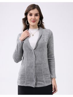Monte Carlo - Women Regular Fit Notch Lapel Full Sleeve Textured Cardigan