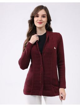 Monte Carlo - Women Regular Fit Notch Lapel Full Sleeve Textured Cardigan