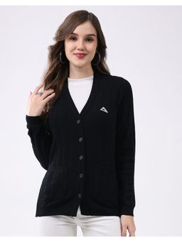 Monte Carlo - Women Regular Fit V Neck Full Sleeve Textured Cardigan