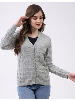 Monte Carlo - Women Regular Fit V Neck Full Sleeve Textured Cardigan