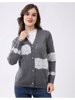 Monte Carlo - Women Regular V Neck Full Sleeve Textured Cardigan