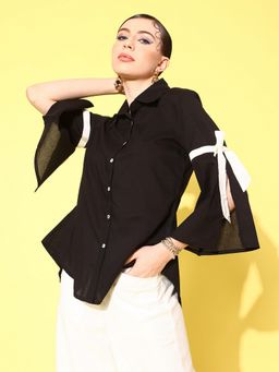 Nayam by lakshita - Women Black Cotton Slit Sleeves Shirt Style Top