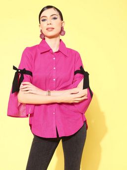 Nayam by lakshita - Women Pink Cotton Slit Sleeves Shirt Style Top