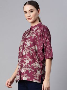 Nayam by lakshita - Women Wine Floral Printed Boxy Top