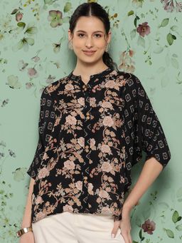 Nayam by lakshita - Women Black Floral Printed Boxy Top