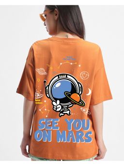 Bewakoof - Heavy Duty 1.0 Women's Orange Space Adventure Graphic Printed Oversized T-shirt