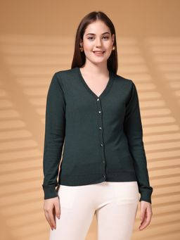 Juelle - Green Women V-Neck Long Sleeve Cardigan