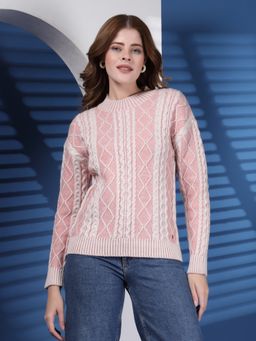 Juelle - Pink Women Cable Knit Woollen Pullover Sweaters