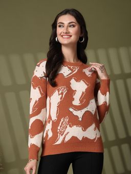 Juelle - Rust Women Embroidered Pullover Sweaters
