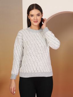 Juelle - Grey Women Geometric Woollen Pullover Sweater
