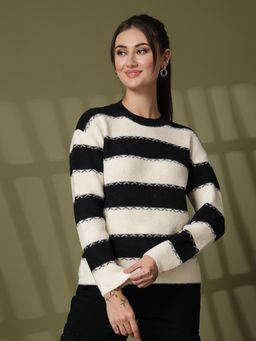 Juelle - Off White Women Striped Pullover Sweater