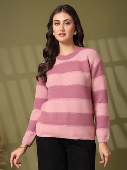 Juelle - Pink Women Striped Pullover Sweater