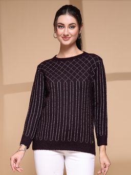 Juelle - Wine Women Embellished Pullover Sweater