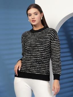 Juelle - Black Women Striped Pullover Sweaters