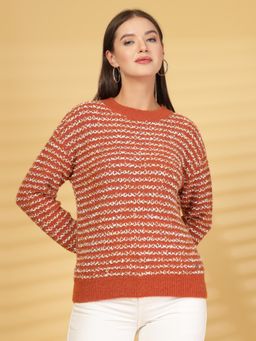 Juelle - Rust Women Striped Pullover Sweater
