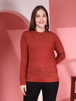 Juelle - Red Women Crew Neck Woollen Pullover Sweater