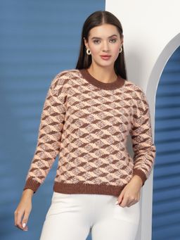 Juelle - Brown Women Crew Neck Pullover Sweaters