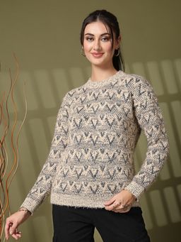 Juelle - Beige Women Geometric Pullover Sweaters