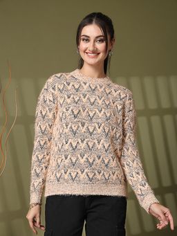 Juelle - Peach Women Geometric Pullover Sweater