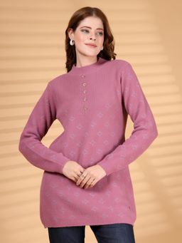 Juelle - Pink Women Geometric Longline Pullover Sweater