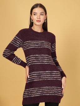 Juelle - Purple Women Striped Longline Pullover Sweaters