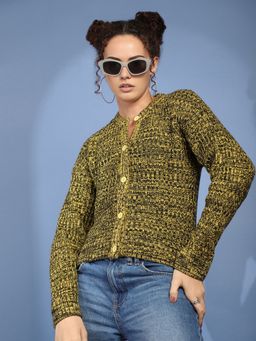 CHKOKKO - Women Yellow Round Woollen Cardigan