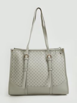 max - Women Solid Handheld Handbag with Attached Pouch - White
