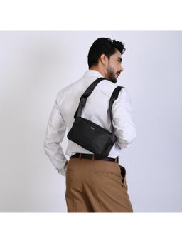 Gioia - Mario Double Zip Leather Crossbody Sling Bag - Black