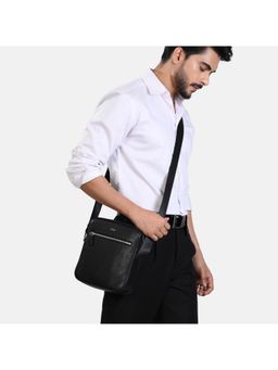 Gioia - Mario Front Zip Leather Crossbody Sling Bag - Black
