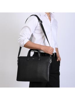 Gioia - Mario Leather Laptop Bag With Detachable Strap - Black