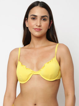 Missguided - Yellow Rib Ruffle Underwire U Bikini Top