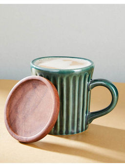 Fabindia - Green Ashvath Ceramic Mug With Lid (200ml)
