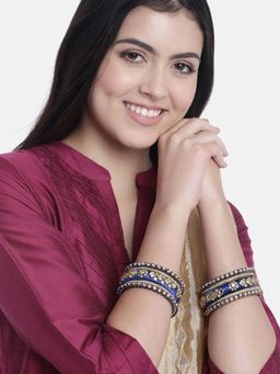 Peora - Silk Thread Fabric-Stone Studded Kundan-Chura-Chuda Bangle Set (Size 2.6)