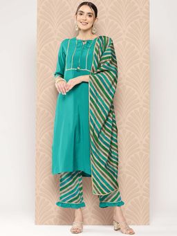 Libas - Blue Stripes Kurta with Pant and Dupatta (Set of 3)