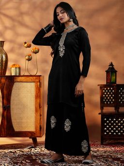 Libas - Black Embroidered Kurta with Palazzo (Set of 2)