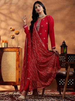 Libas - Red Silk Blend Embroidered Kurta Sets for Women