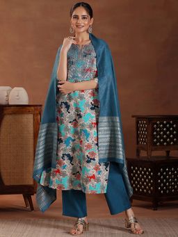 Libas - Blue Silk Blend Printed Kurta Sets for Women