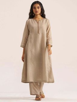 Ganga Fashions - Beige Cobblestone Pure Kota Zari Kurta with Palazzo (Set of 2)