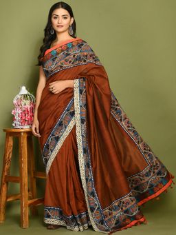 Laado - Kala Brown Saree with Unstitched Blouse