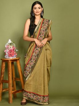Laado - Kala Mehendi Green Saree with Unstitched Blouse