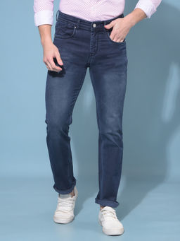 CRIMSOUNE CLUB - Mens Navy Blue Straight Stretchable Jeans