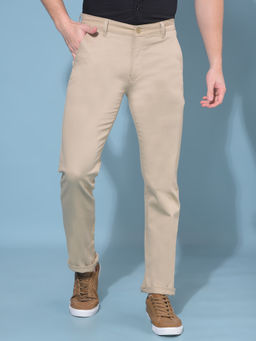 CRIMSOUNE CLUB - Mens Beige Stretchable Trousers
