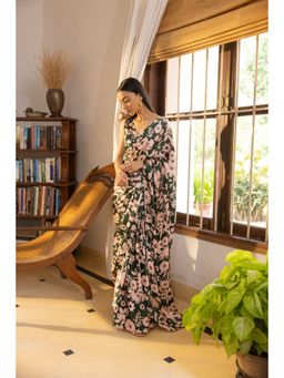 Shibui - Rhythm Oasis Green Print Saree with Unstitched Blouse